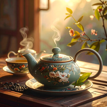 A traditional white porcelain Chinese tea set featuring a ceramic teapot and matching cups isolated on a clean background for hot beverage service