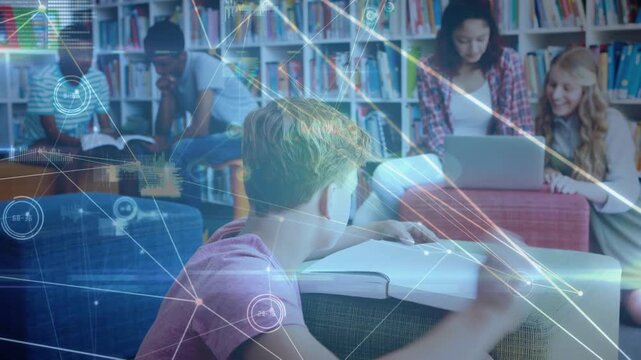 Animation of network of connections over diverse school children reading and learning at school