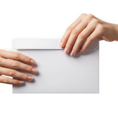 Obraz premium Hands placing a blank letter into an envelope