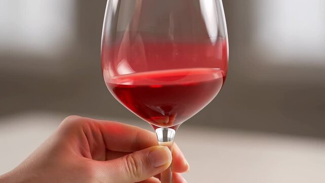 Red wine swirling in glass closeup
