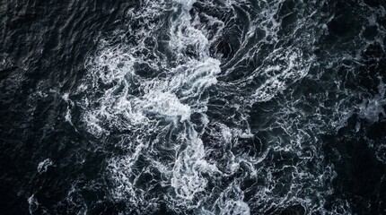 Naklejka premium An aerial view of dark ocean waves creating intricate patterns. Concept of website for shipping and logistics companies, advertising banners for cruise lines and travel agencies. Generative AI.