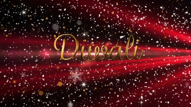 Animation of falling golden confetti and divali text over dark background