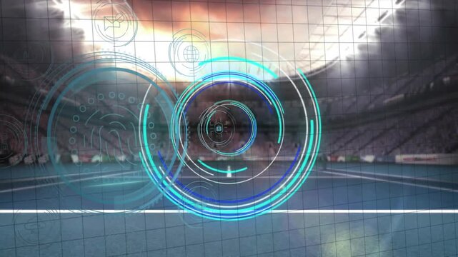 Animation of scope and data processing over sports stadium