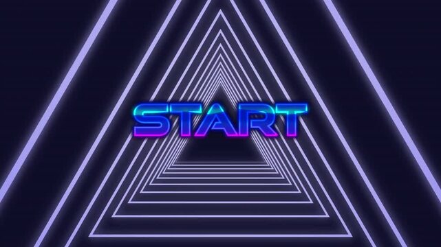 Neon-themed start text in video game interface showcases technology.