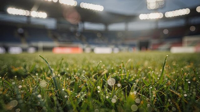 Referee observes field calmly. Players warm up under cloudy skies
