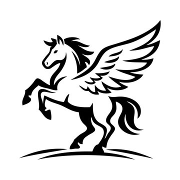 Logotipo con pegaso de la leyenda griega. Dibujo sencillo con l&iacute;neas de un caballo con alas