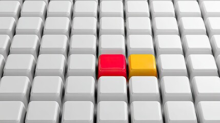 Fototapeta premium Two colored keys on a grid of white keys