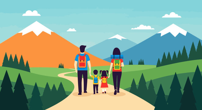 Family walking on a path together.