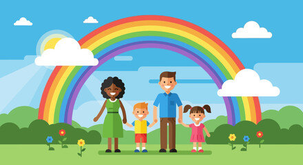 Fototapeta premium Happy family standing together outdoors smiling 1.
