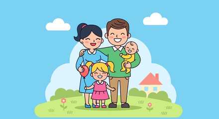 Fototapeta premium Happy family with little children outdoors.