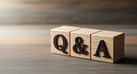 Naklejka premium Wooden block q a session with three lettered blocks on a desk