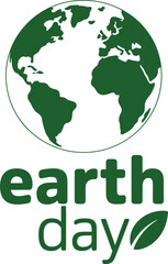 Obraz premium A simple green outline of the Earth globe sits above the bold text earth day