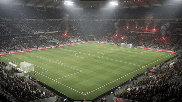 Vibrant match environment. Energetic stadium filled with excitement