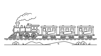 Naklejka premium Black And White Vintage Train on Track