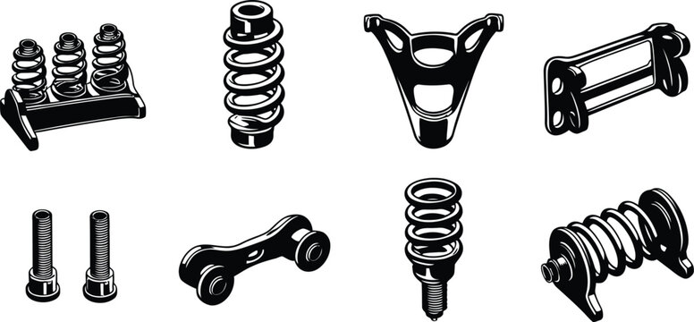 Car Suspension System Components and Shock Absorber Parts Set Vector