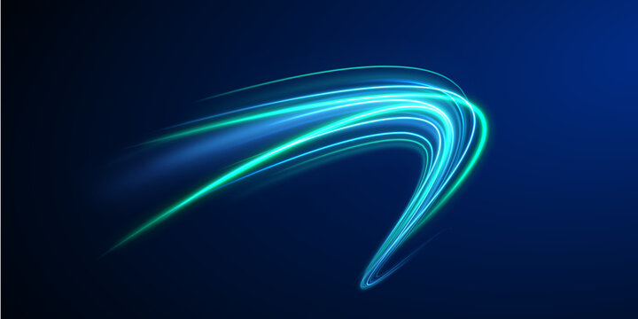 Green neon waves surge in dynamic flow. Motion blur enhances speed and luminous effect. Suitable for futuristic, sci-fi, and cyber overlays.