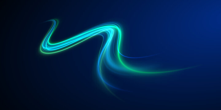 Blue streaks of light stretch in motion. Smooth curves form elegant lines. Futuristic glow creates depth effect.
Сині смуги тягнуться. Вигини формують лінії. Світіння додає глибини.