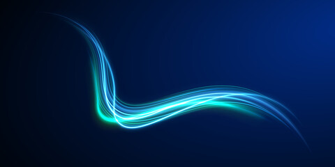 Abstract glowing lines form a spiral tunnel, drawing the viewer into a luminous flow of motion. Gradients enhance depth and immersive quality. The composition conveys speed and digital transformation. © Little Monster 2070