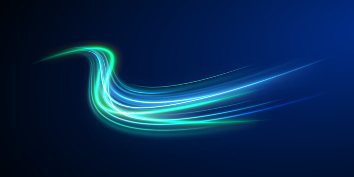 Glowing lines twist into a vortex tunnel. Light particles shimmer along motion curves. Futuristic effect suggests speed and depth.