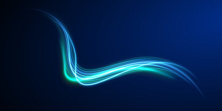 Abstract glowing lines form a spiral tunnel, drawing the viewer into a luminous flow of motion. Gradients enhance depth and immersive quality. The composition conveys speed and digital transformation.