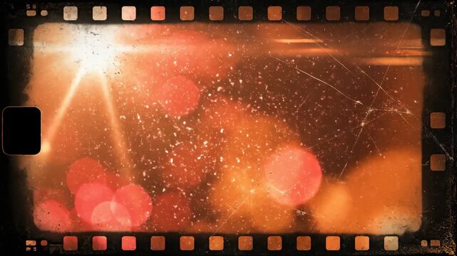 Orange blurred light leaks drift through a retro film distressed flare overlay on a dark analog background, red bokeh and shine burning through grain.