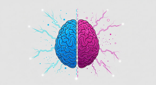 Split Brain with Colorful Energy Sparks and Neural Connections