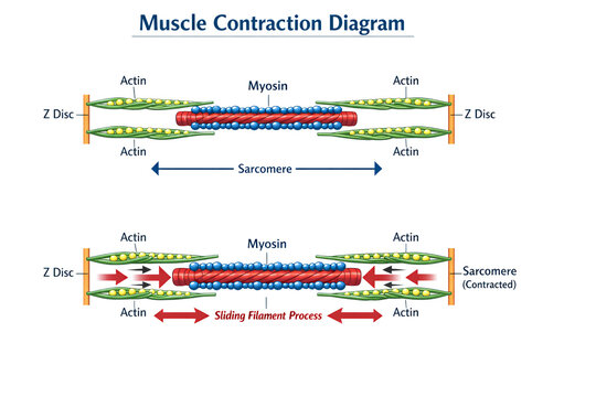 Muscle Contraction Diagram Showing Actin Myosin and Sliding Filament Mechanism