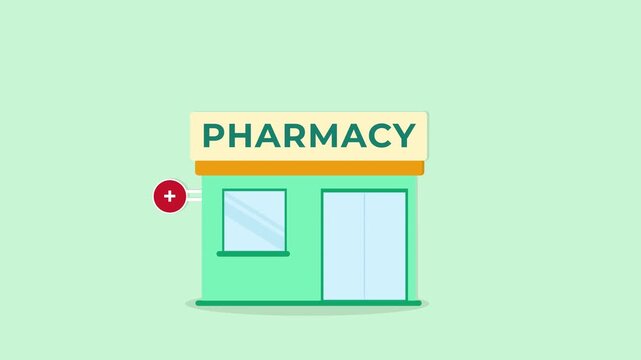 Pharmacy with medical sign. Healthcare shop