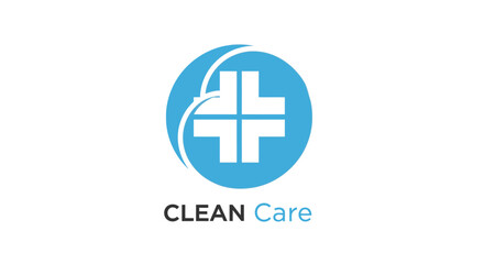 Obraz premium Blue Circle Medical Cross Icon Symbolizing Health, Wellness, Hygiene, and Clean Care Services Logo Design