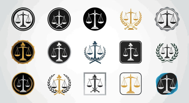 Justice Scales Icons Set: Law, Judgment, Balance, Equality, Legal Symbols Collection