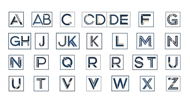 Alphabet Letters A-Z in Square Frames, Modern Design, Typographic Elements