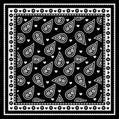 Naklejka premium Black Minimal Paisley Bandana Seamless Pattern Background