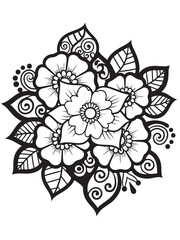 Brown henna floral design coloring page © Anamul