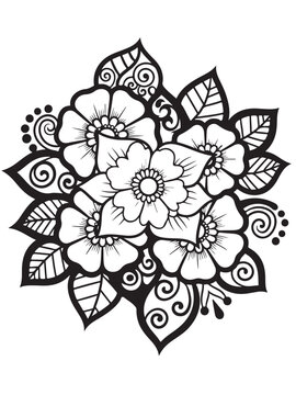 Brown henna floral design coloring page