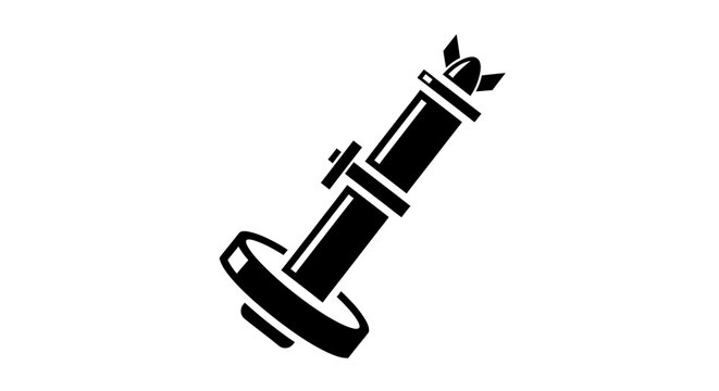Black silhouette icon of a mortar weapon with projectile, isolated on white background