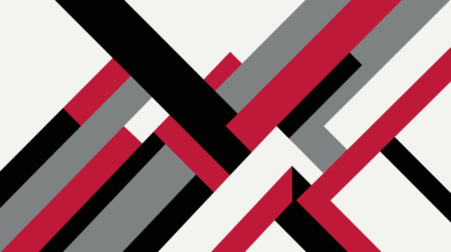 Abstract geometric pattern with intersecting diagonal lines in red, black, grey, and white, creating a dynamic and modern design.