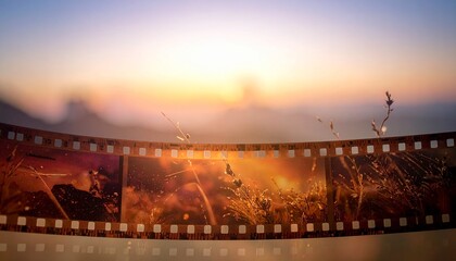 Fototapeta premium Curved film strip with glowing background.