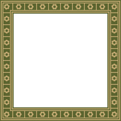 Vector green with gold square gothic ornament. Medieval European rectangle, border. Classic pattern of the Germans, Angles, Saxons, Franks. 