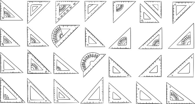 Seamless Handdrawn Pattern of Geometry Tools: Set Squares, Rulers, and Protractors for Math Education, School Supplies, and Technical Drawing Background