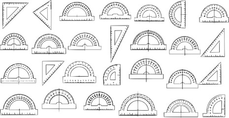 Set Squares and Protractor Illustration: Geometric Drawing Tools for Measurement and Geometry