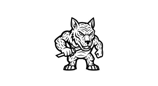 Muscular cartoon wolf with aggressive stance.