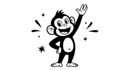 Smiling Monkey Cartoon Character Waving Hand 1. © Muhamad