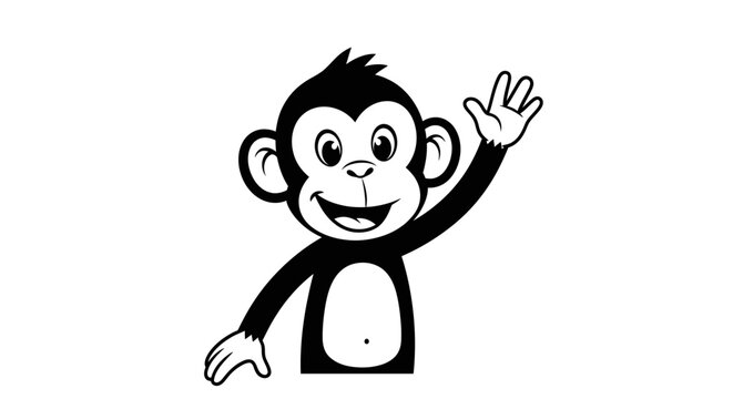 Smiling monkey cartoon character waving hand 2.