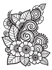 Brown henna floral design coloring page © Anamul