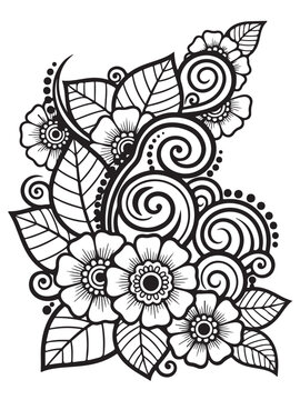 Brown henna floral design coloring page