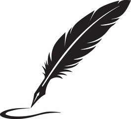 Fototapeta premium Black silhouette of a classic quill pen writing a curved line on a white background Vector, illustration
