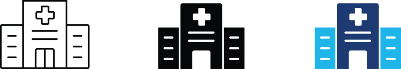 Obraz premium Medical center icon showing healthcare building and professional hospital architecture. Professional illustration for clinical emergency services, wellness center facilities, telemedicine platforms.