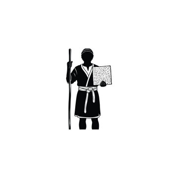 Ancient prophet holding scroll and staff illustration