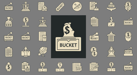 Money Bucket Icon with Dollar Sign and Financial Symbols © apip
