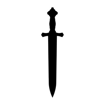 Isolated Silhouette of a Medieval Sword on White Background.